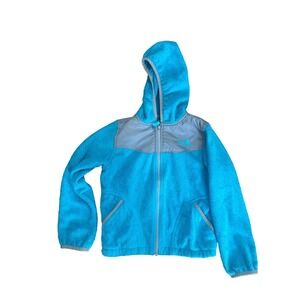 The North Face Girls  S 7/8 Fleece Jacket Full Zip Hoodie Blue Gray Preloved